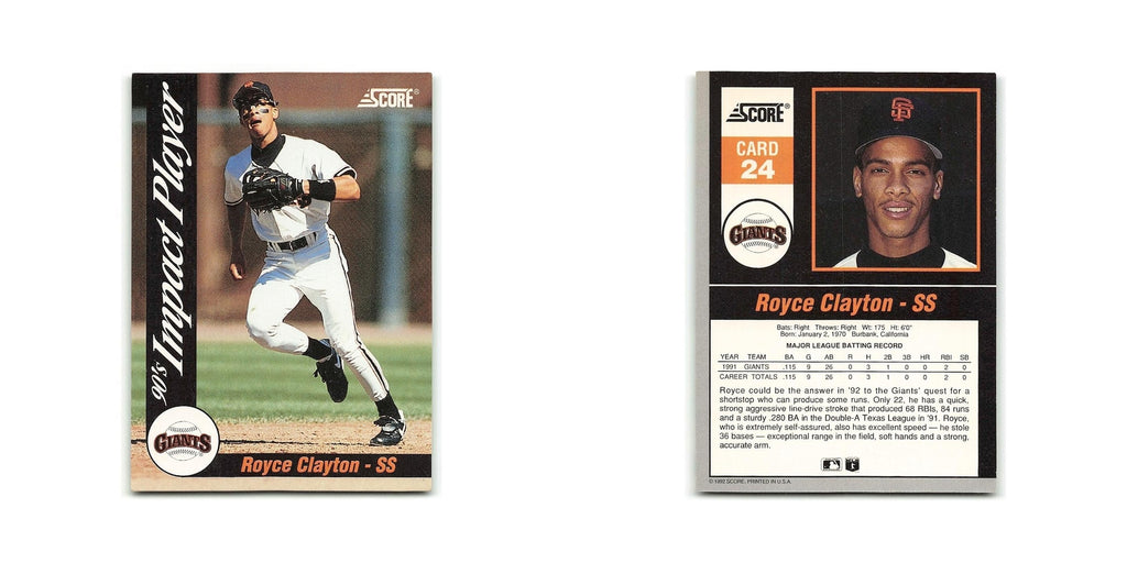 Royce Clayton 1992 Score Impact Players #24 San Francisco Giants NM