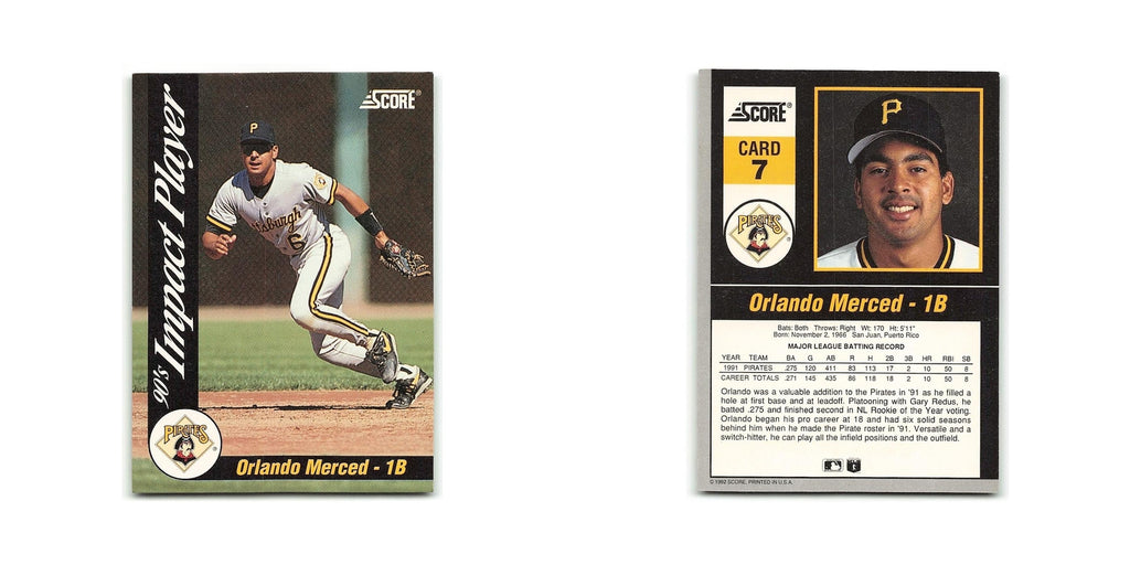 Orlando Merced 1992 Score Impact Players #7 Pittsburgh Pirates Baseball Card NM