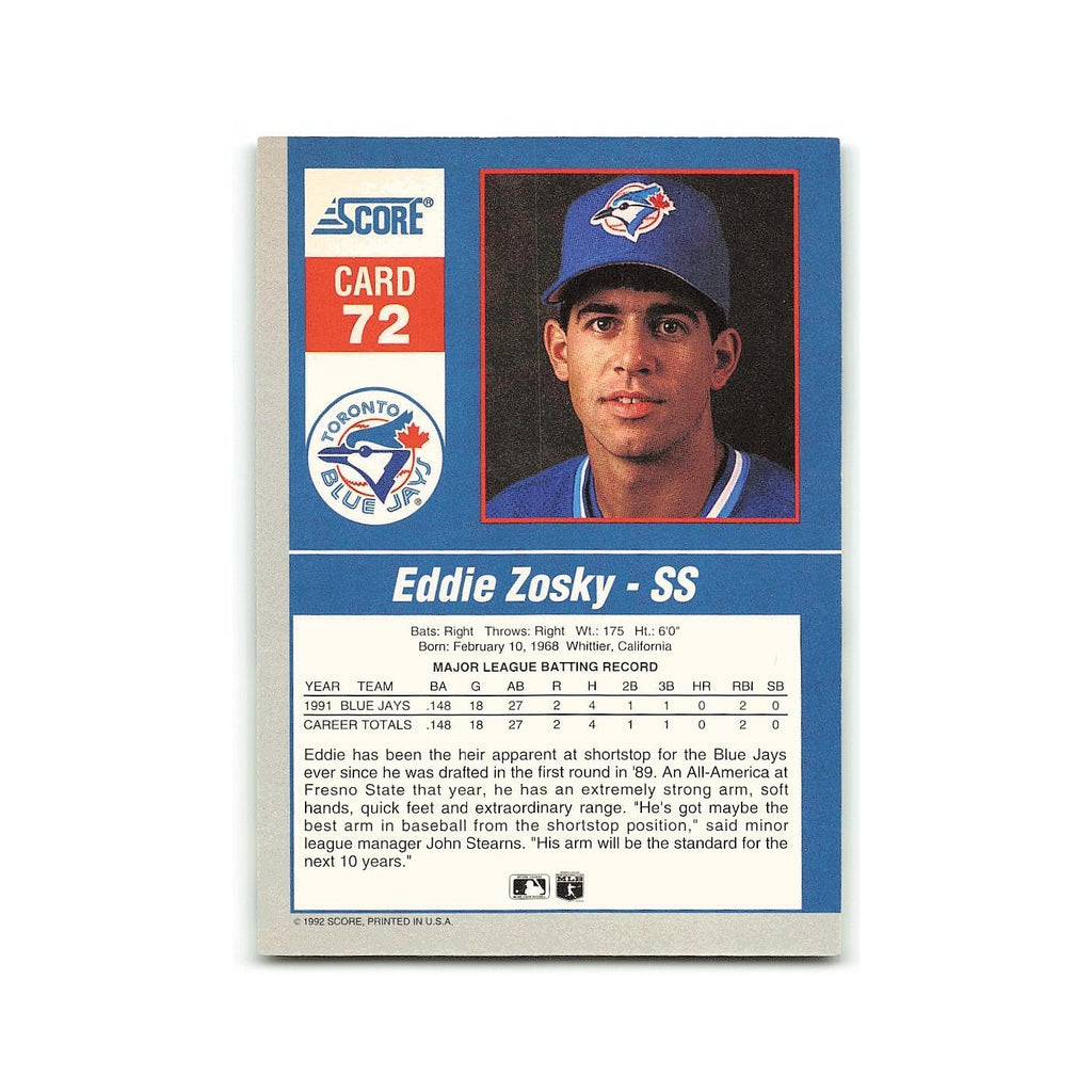 Eddie Zosky 1992 Score Impact Players #72 Toronto Blue Jays Baseball Card NM