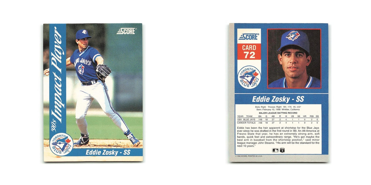Eddie Zosky 1992 Score Impact Players #72 Toronto Blue Jays Baseball Card NM
