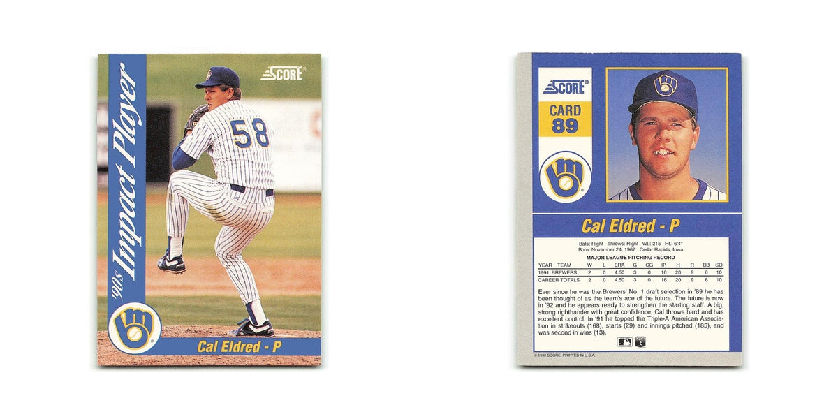 Cal Eldred 1992 Score Impact Players #89 Milwaukee Brewers Baseball Card NM