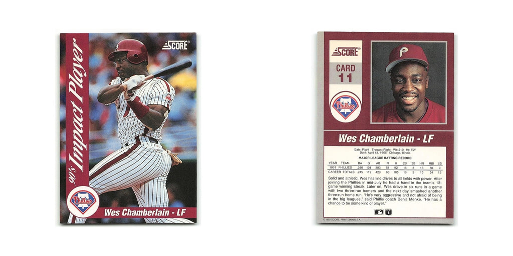 Wes Chamberlain 1992 Score Impact Players #11 Philadelphia Phillies NM