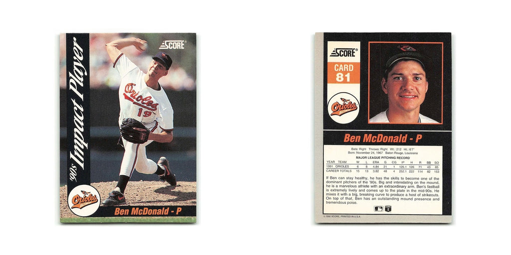 Ben McDonald 1992 Score Impact Players #81 Baltimore Orioles Baseball Card NM