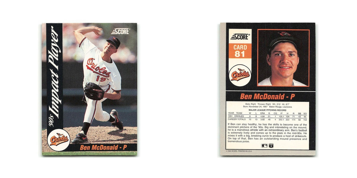 Ben McDonald 1992 Score Impact Players #81 Baltimore Orioles Baseball Card NM