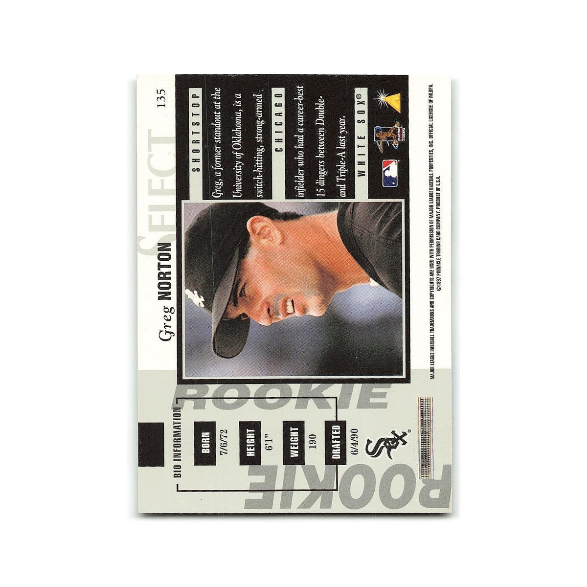 Greg Norton Rookie 1997 Select #135 Chicago White Sox Baseball Card NM