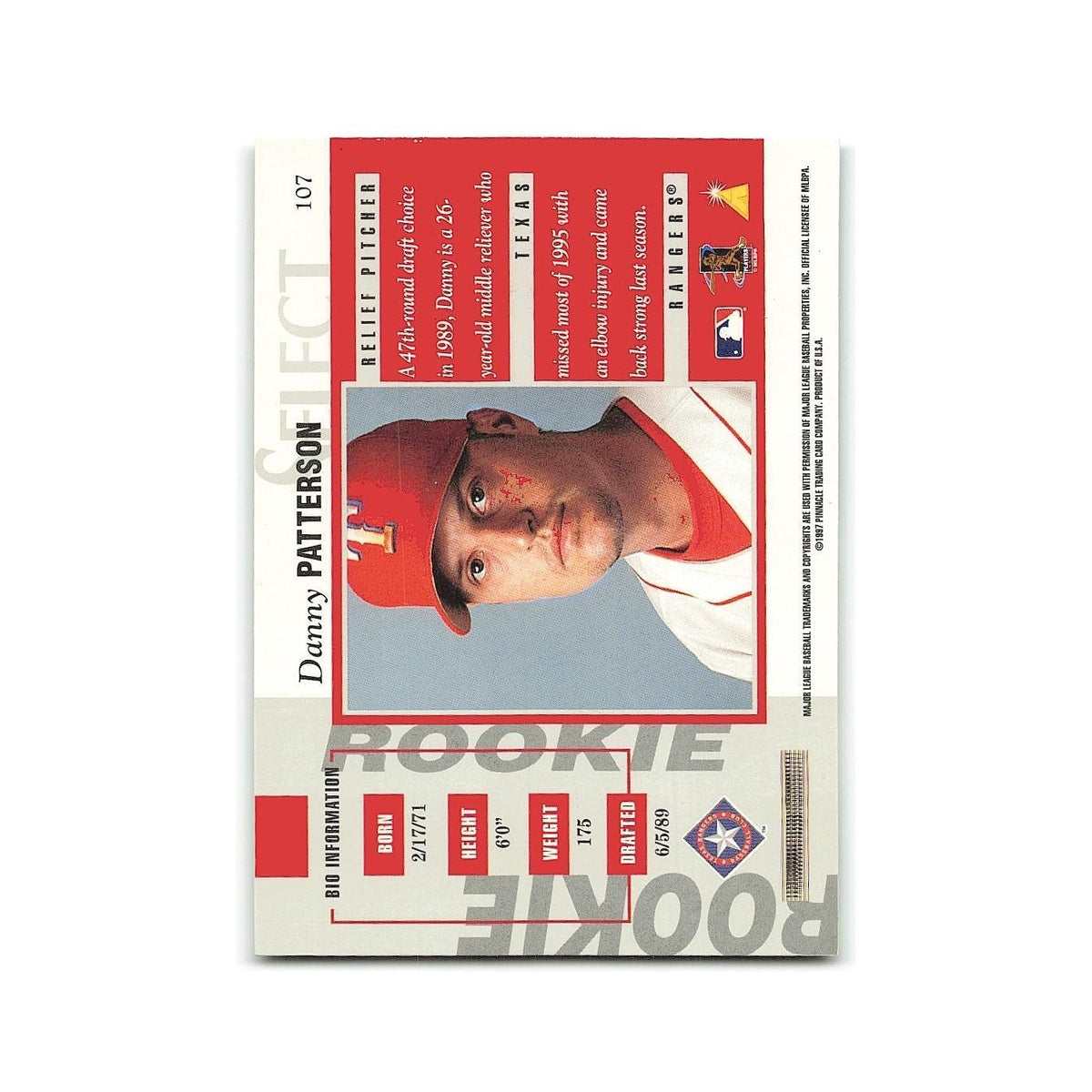 Danny Patterson Rookie 1997 Select #107 Texas Rangers Baseball Card NM