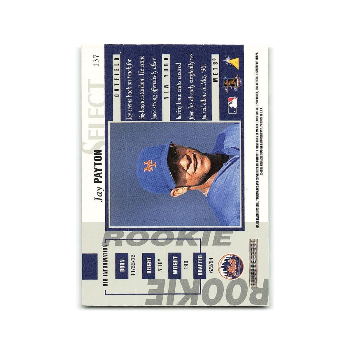 Jay Payton Rookie 1997 Select #137 New York Mets Baseball Card NM