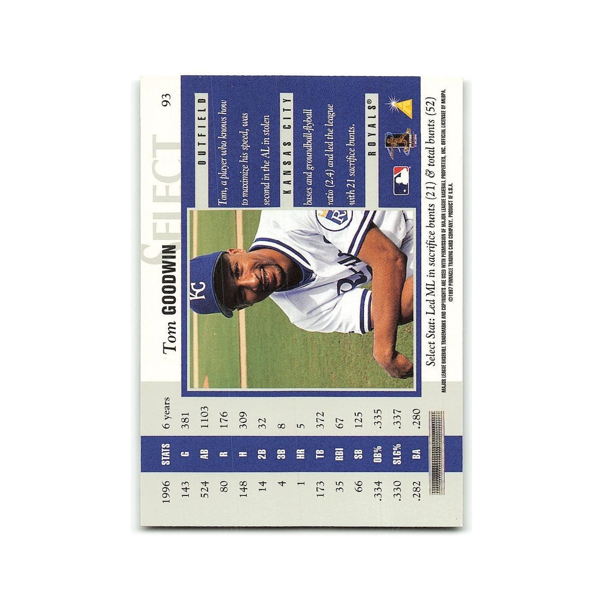 Tom Goodwin Rookie 1997 Select #93 Kansas City Royals Baseball Card NM