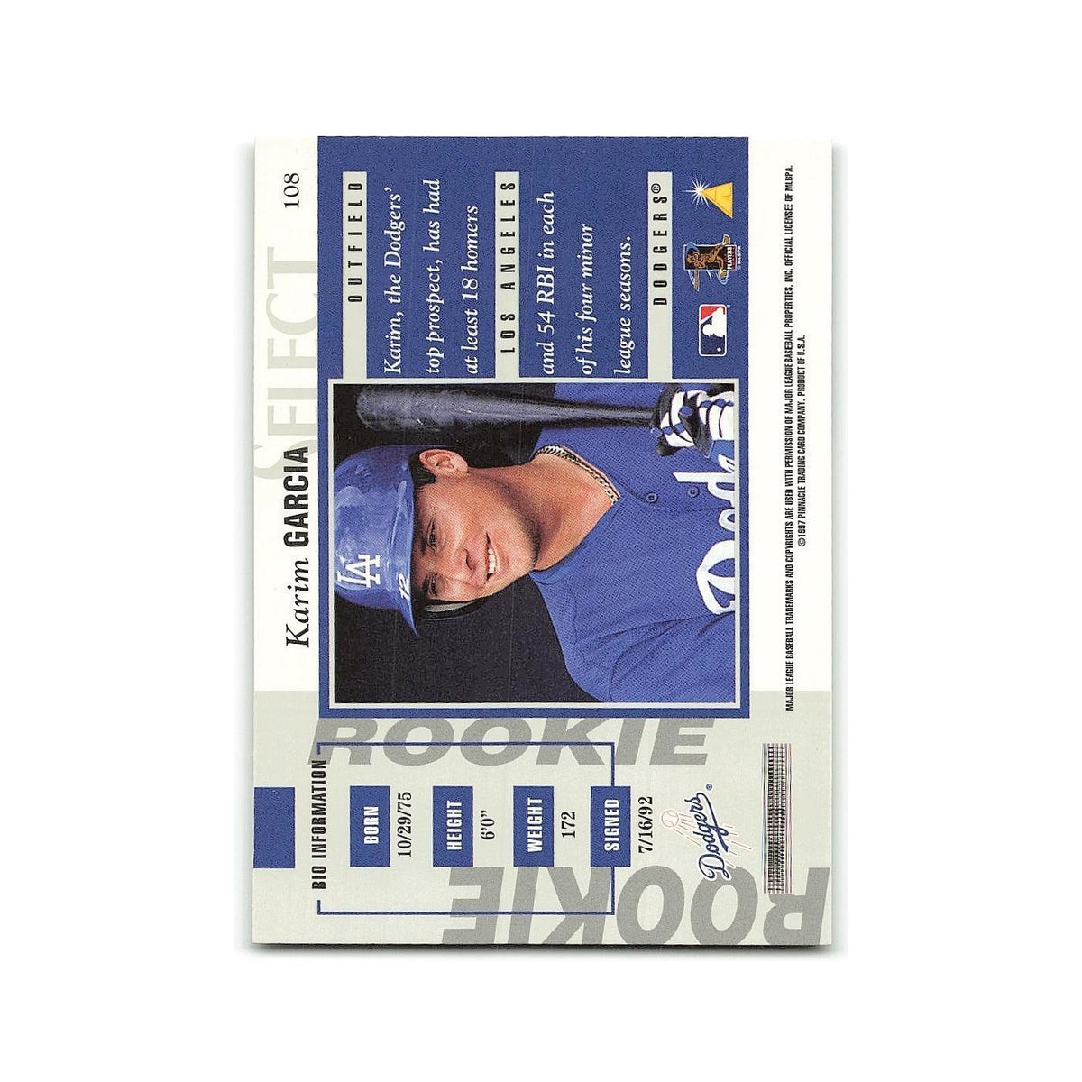 Karim Garcia Rookie 1997 Select #108 Los Angeles Dodgers Baseball Card NM