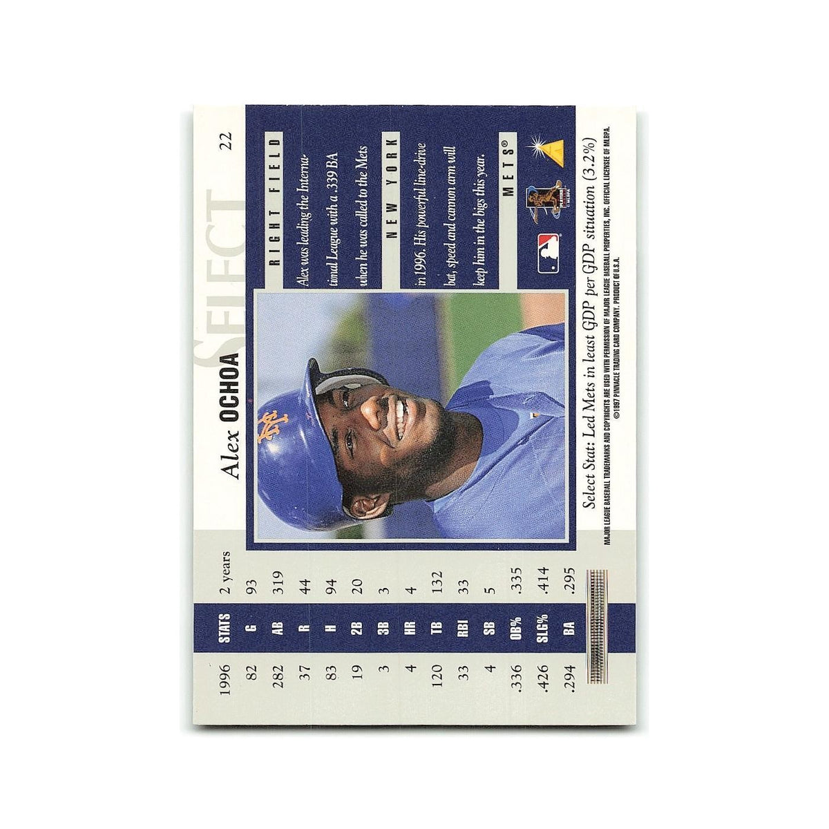 Alex Ochoa 1997 Select #22 New York Mets Baseball Card NM