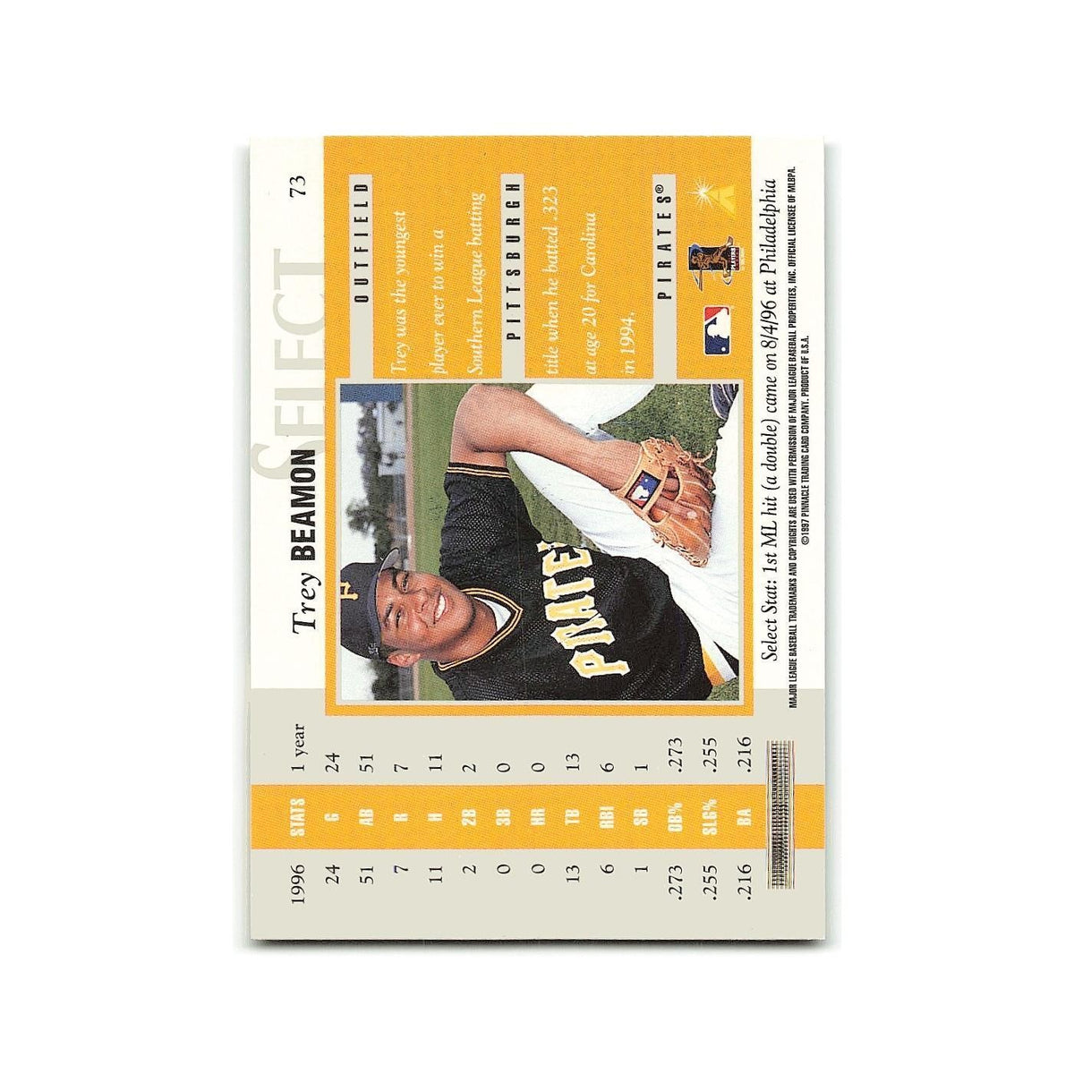 Trey Beamon 1997 Select #73 Pittsburgh Pirates Baseball Card NM