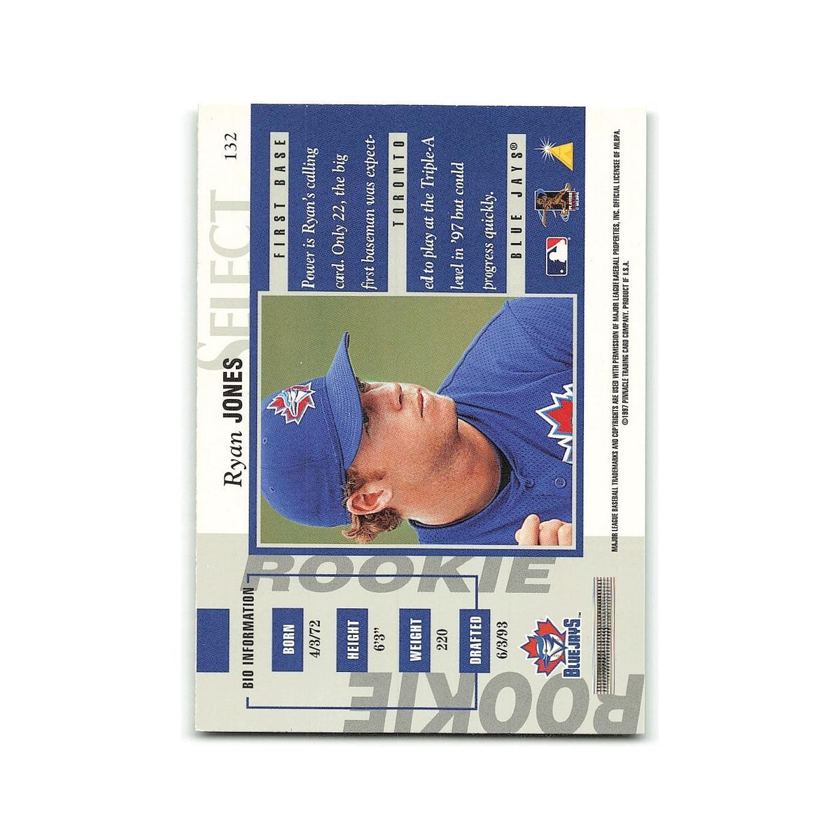 Ryan Jones Rookie 1997 Select #132 Toronto Blue Jays Baseball Card NM