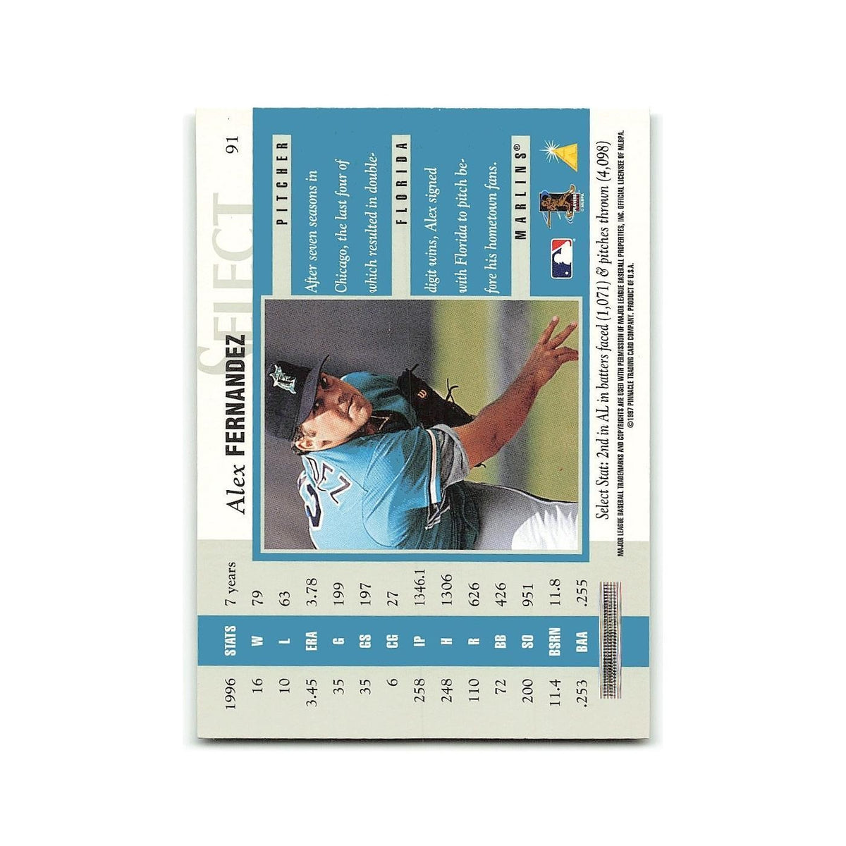 Alex Fernandez 1997 Select #91 Florida Marlins Baseball Card NM