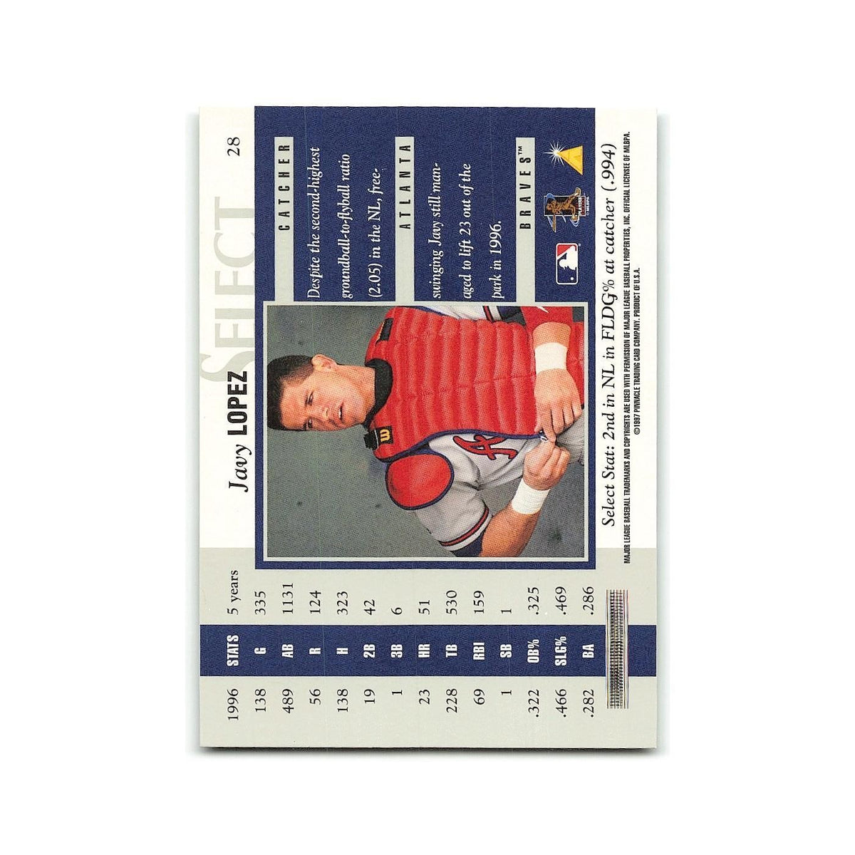 Javy Lopez 1997 Select #28 Atlanta Braves Baseball Card NM