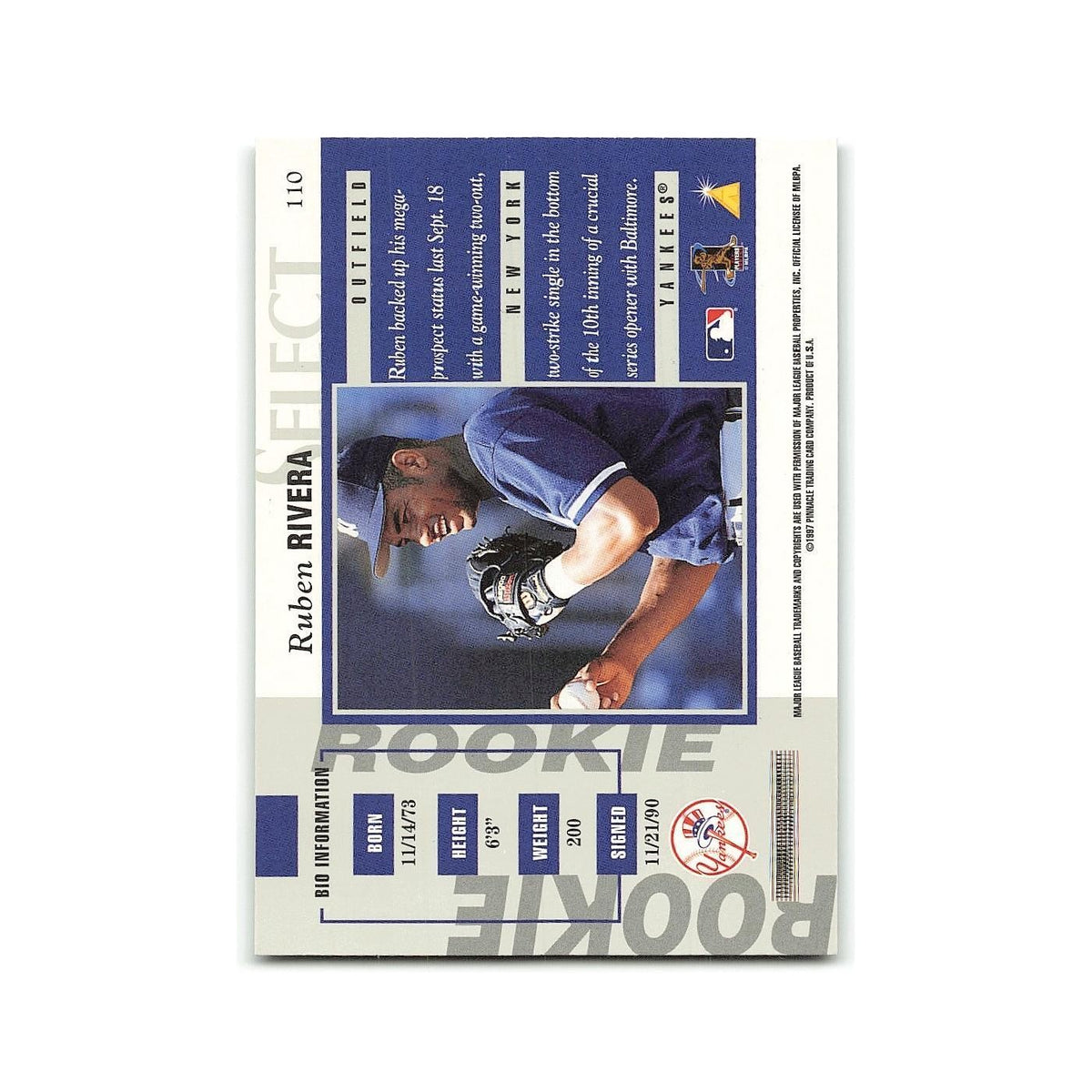 Ruben Rivera Rookie 1997 Select #110 New York Yankees Baseball Card NM