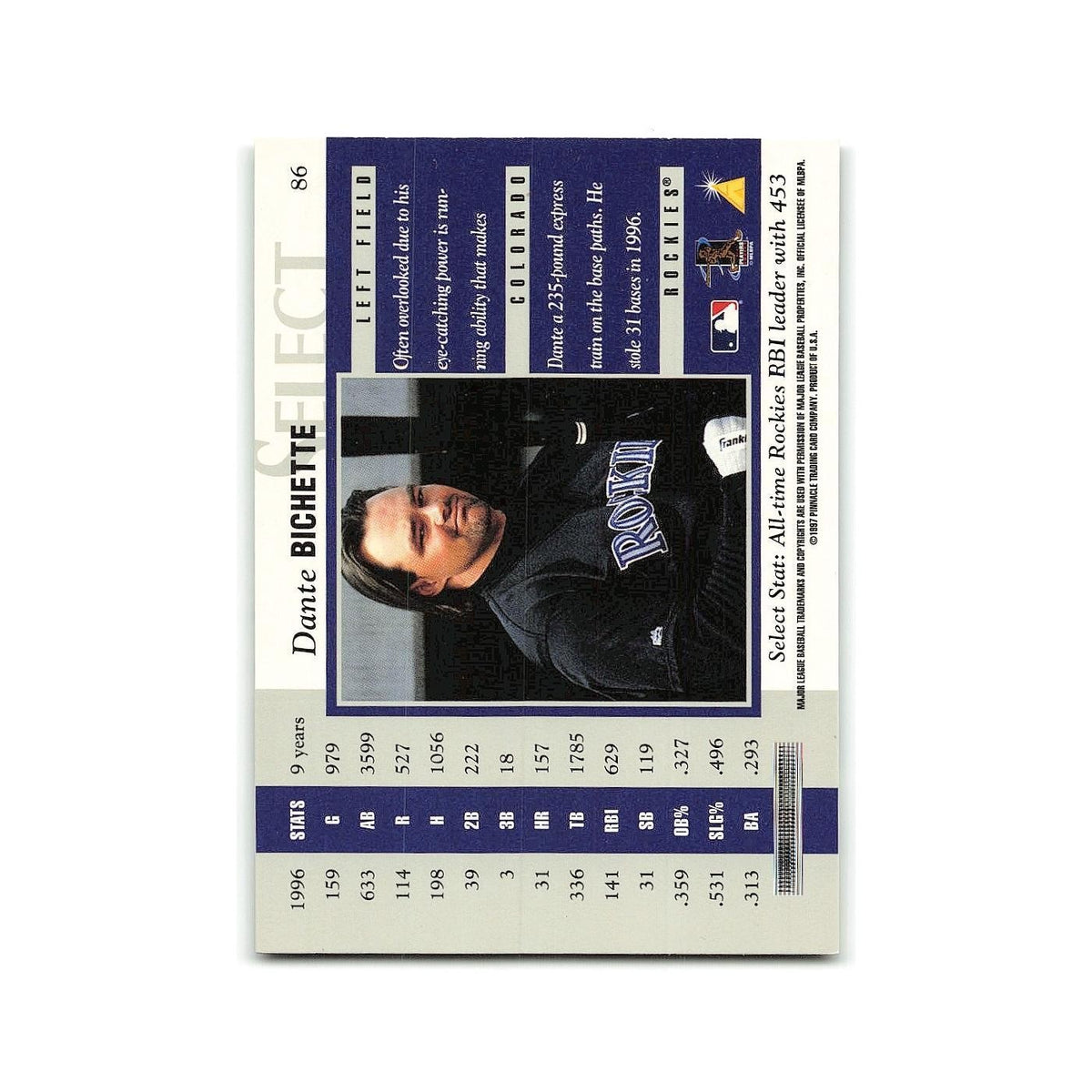 Dante Bichette 1997 Select #86 Colorado Rockies Baseball Card NM