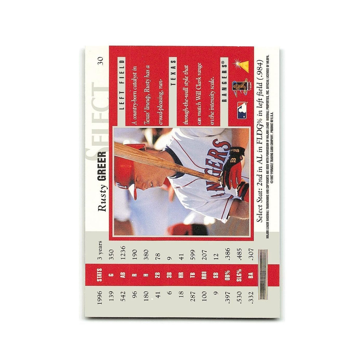Rusty Greer 1997 Select #30 Texas Rangers Baseball Card NM