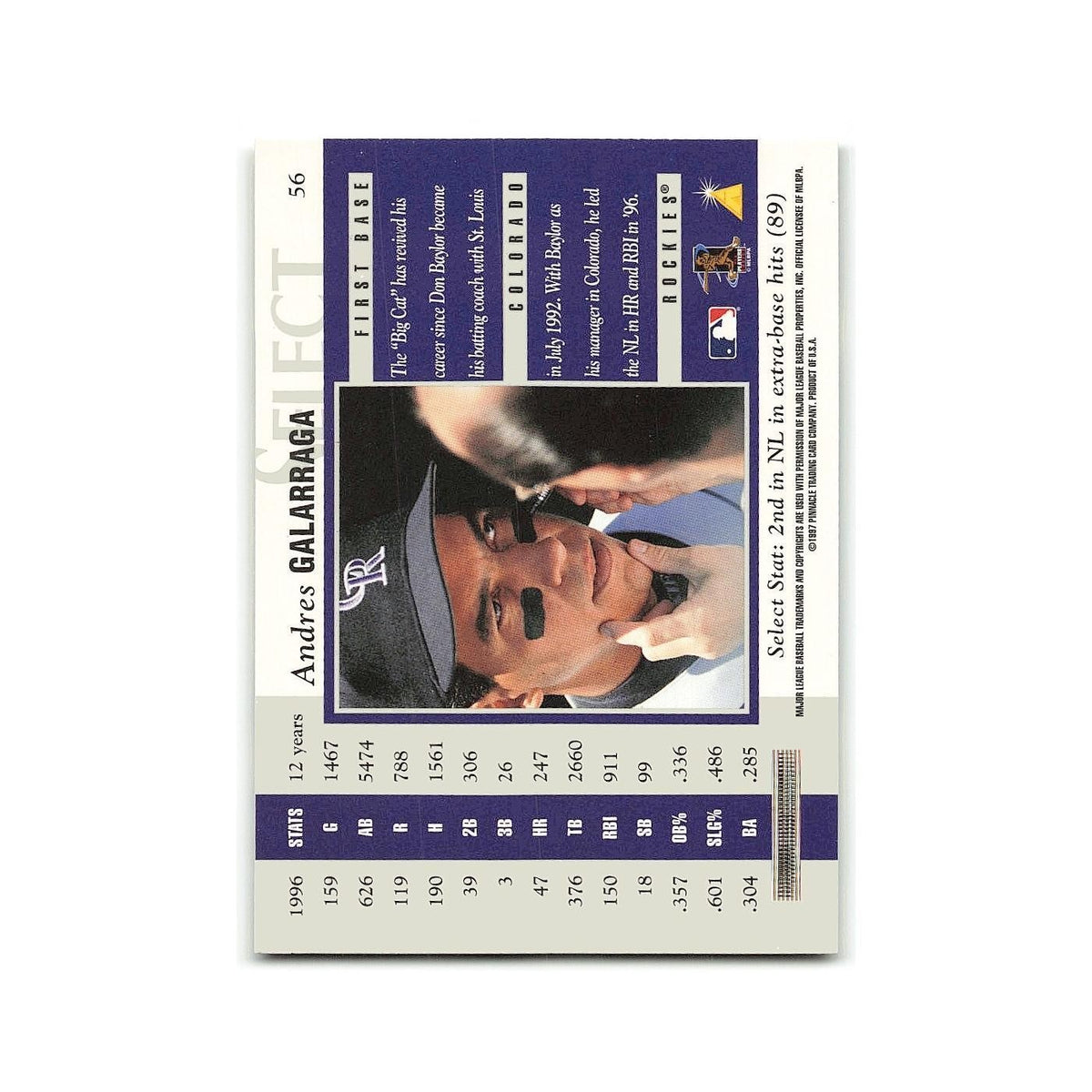 Andres Galarraga 1997 Select #56 Colorado Rockies Baseball Card NM