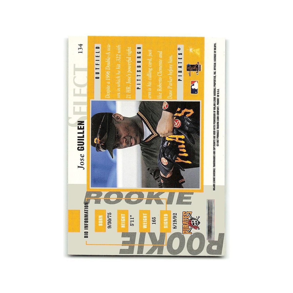 Jose Guillen Rookie 1997 Select #134 Pittsburgh Pirates Baseball Card NM