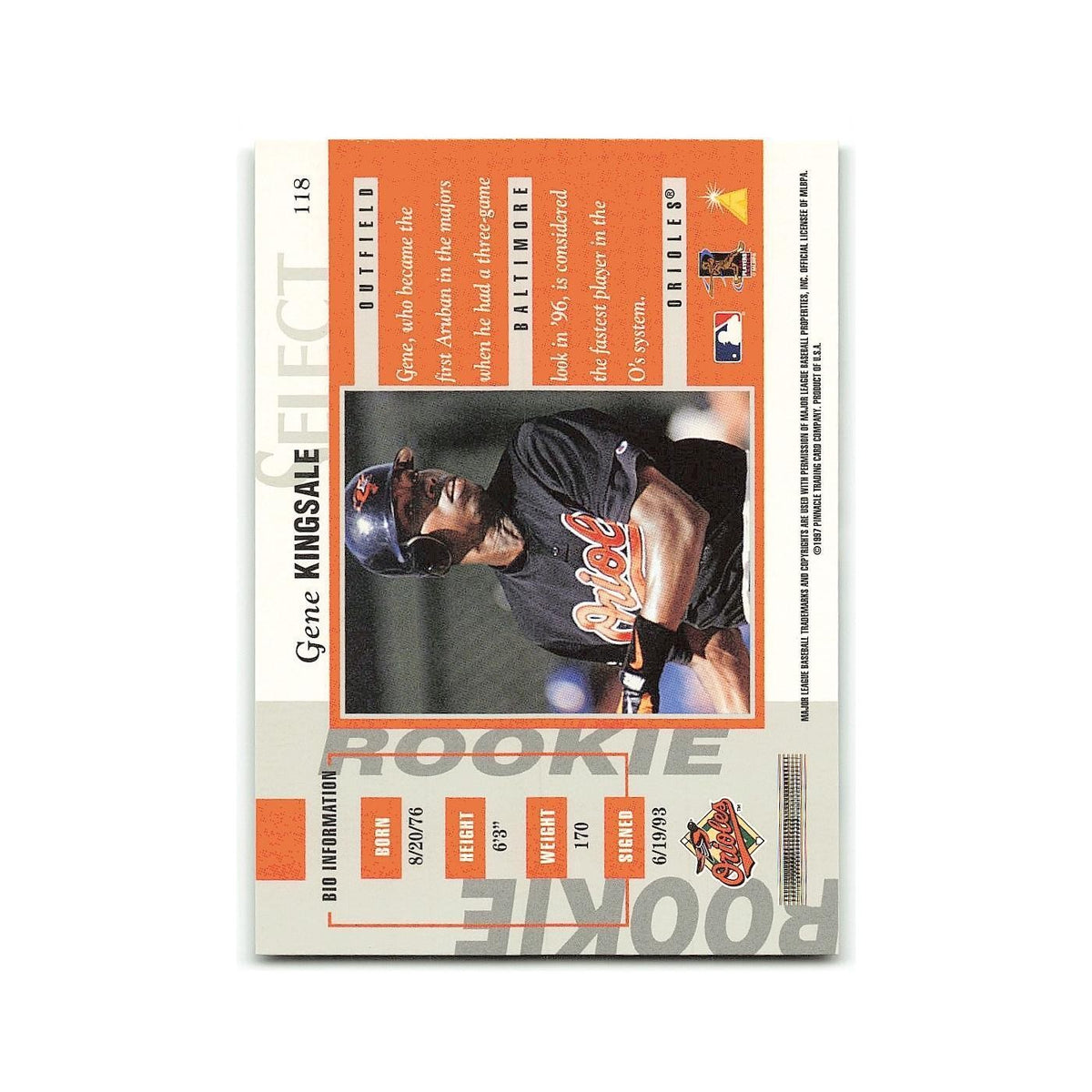 Gene Kingsale Rookie 1997 Select #118 Baltimore Orioles Baseball Card NM