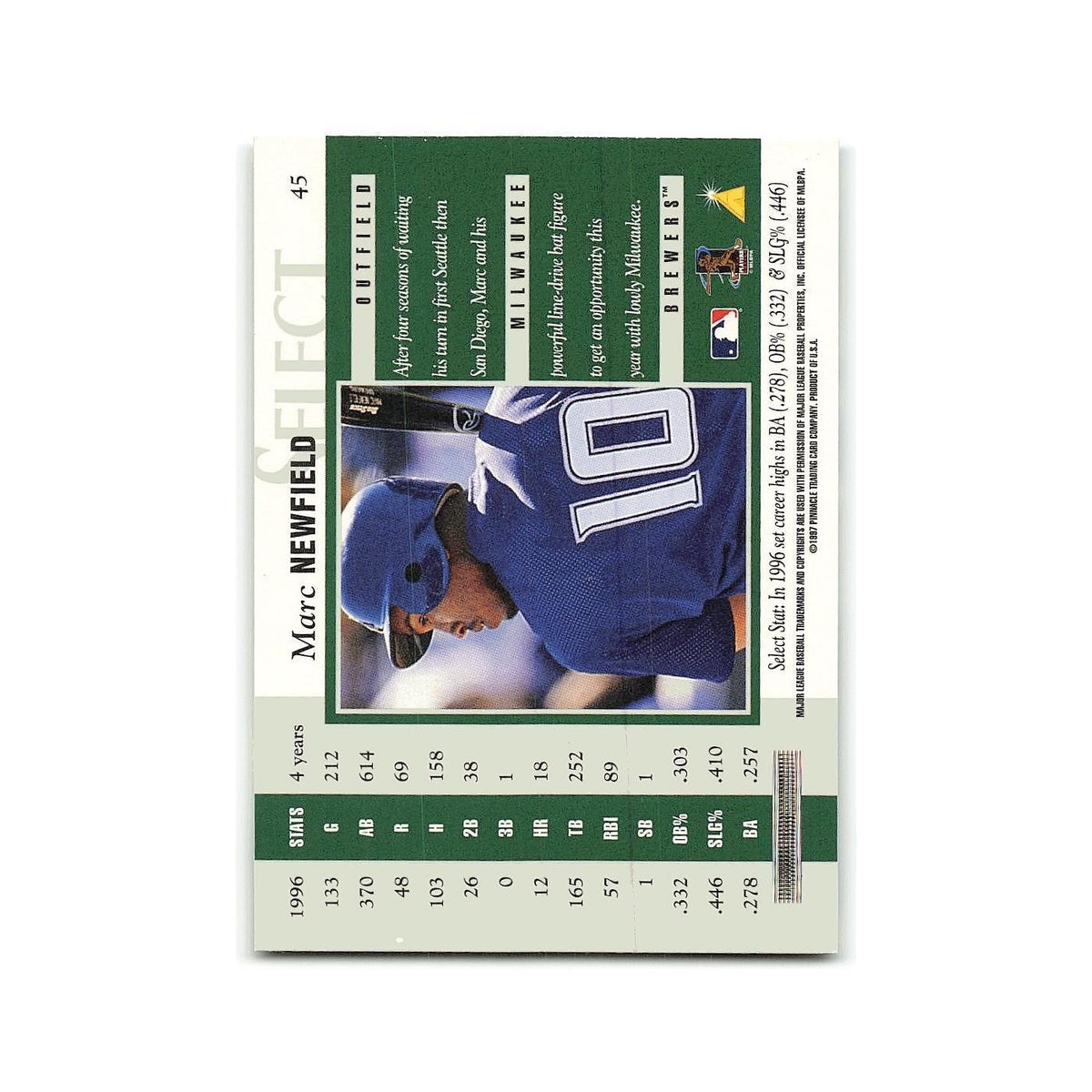 Marc Newfield 1997 Select #45 Milwaukee Brewers Baseball Card NM