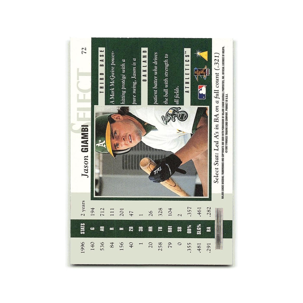 Jason Giambi 1997 Select #72 Oakland Athletics Baseball Card NM