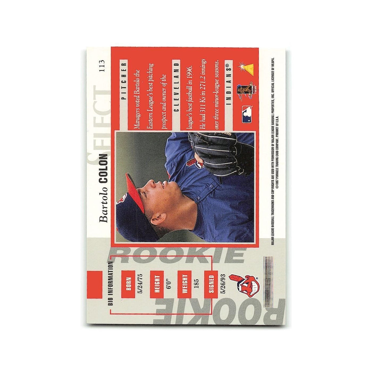 Bartolo Colon Rookie 1997 Select #113 Cleveland Indians Baseball Card NM