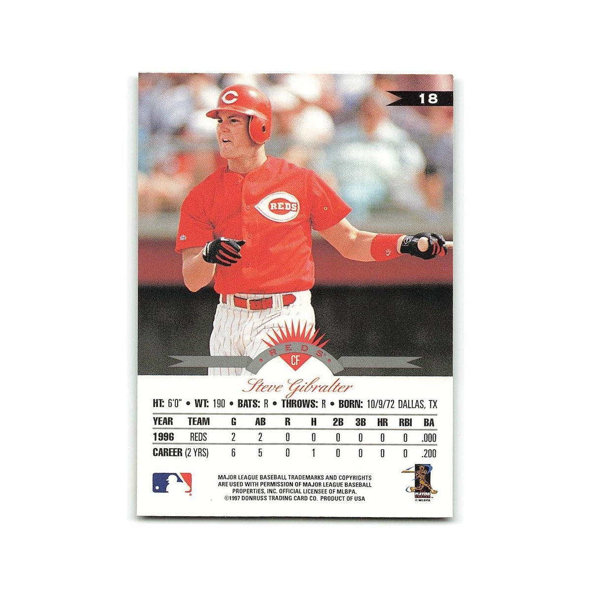 Steve Gibralter 1997 Leaf #18 Cincinnati Reds Baseball Card NM