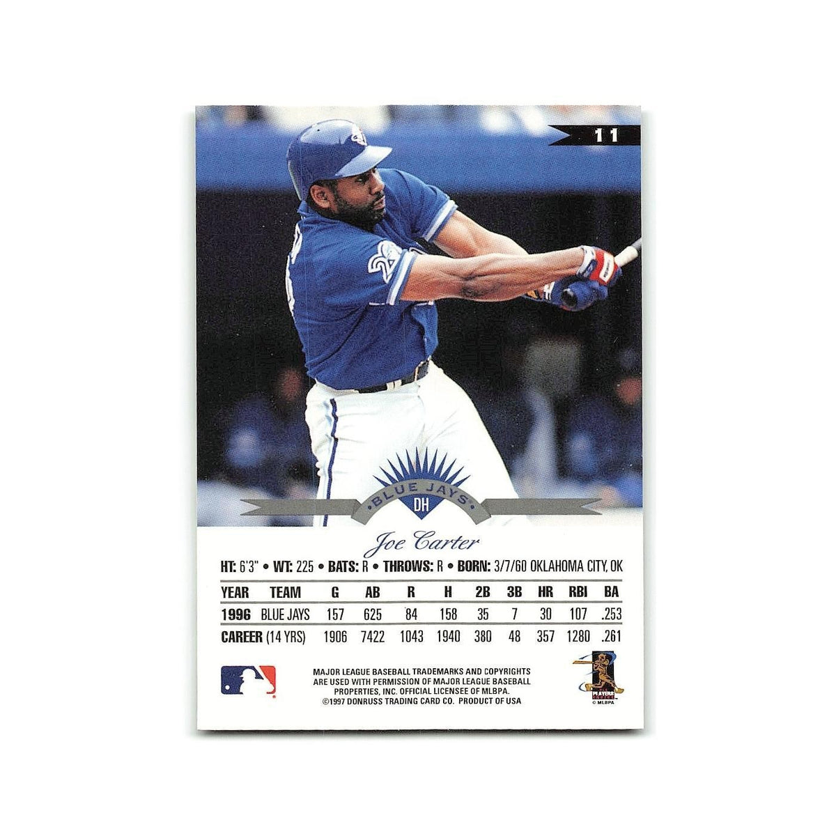 Joe Carter 1997 Leaf #11 Toronto Blue Jays Baseball Card NM