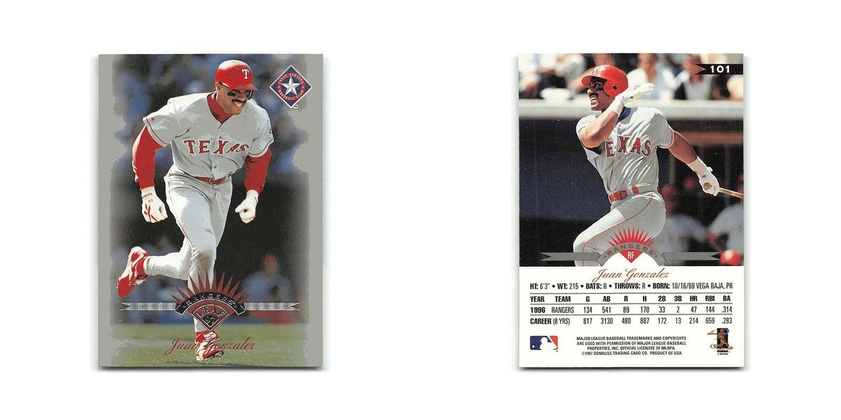 Juan Gonzalez 1997 Leaf #101 Texas Rangers Baseball Card NM