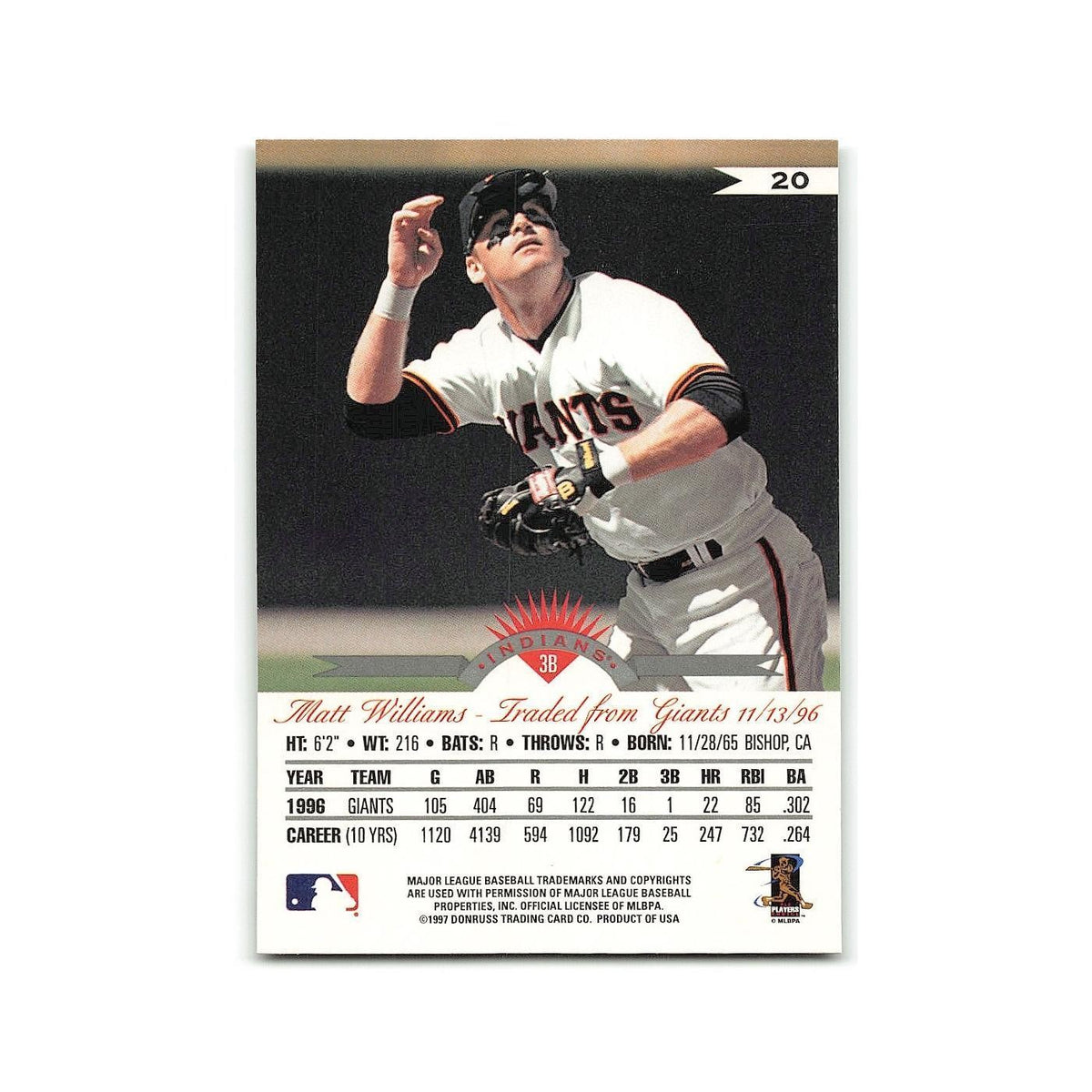 Matt Williams 1997 Leaf #20 Cleveland Indians Baseball Card NM