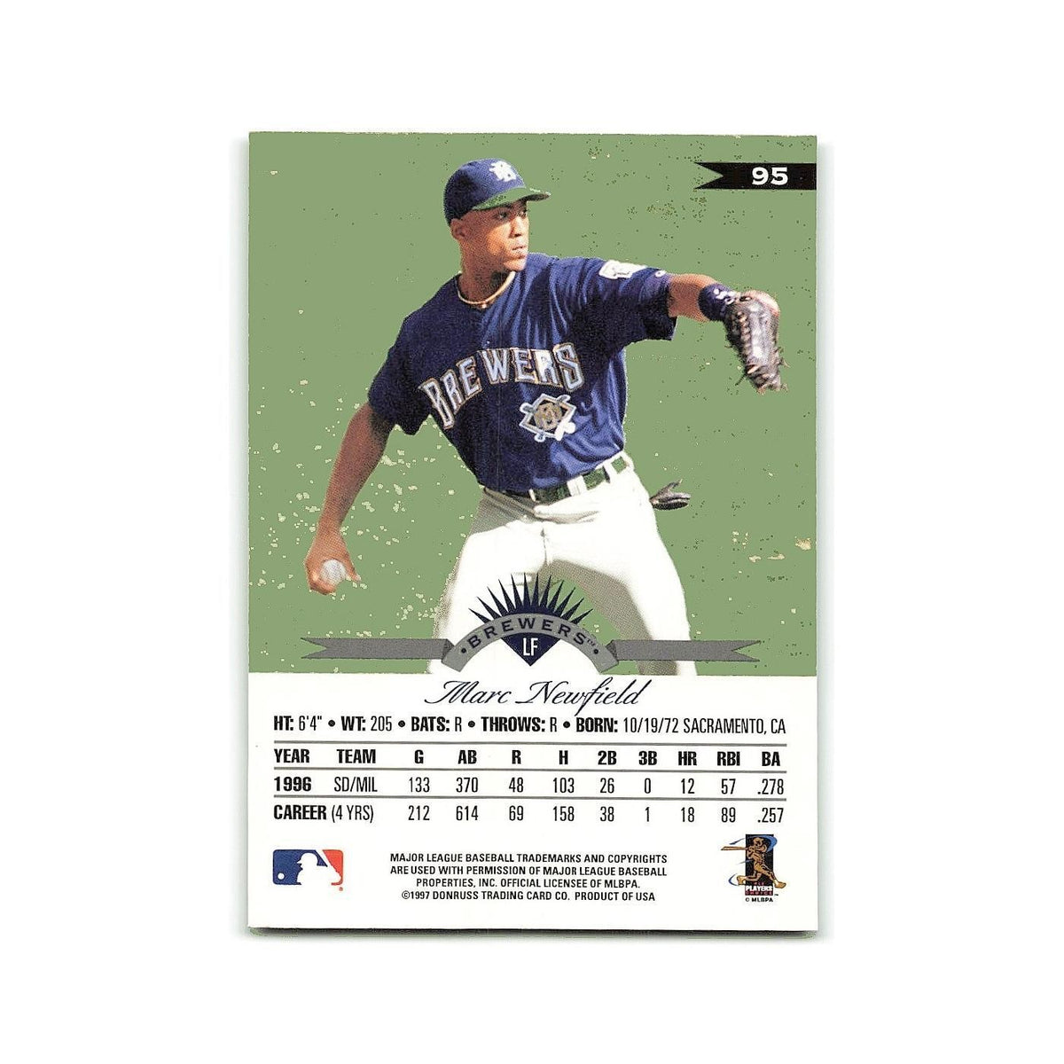 Marc Newfield 1997 Leaf #95 Milwaukee Brewers Baseball Card NM