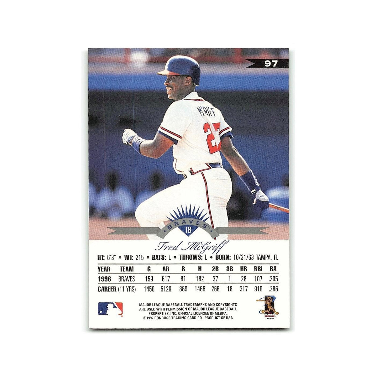 Fred McGriff 1997 Leaf #97 Atlanta Braves Baseball Card NM