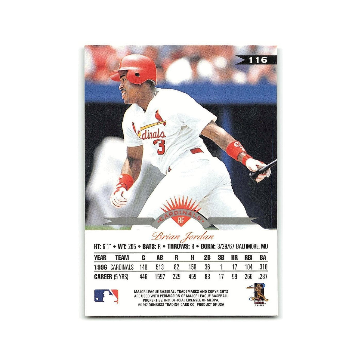 Brian Jordan 1997 Leaf #116 St. Louis Cardinals Baseball Card NM