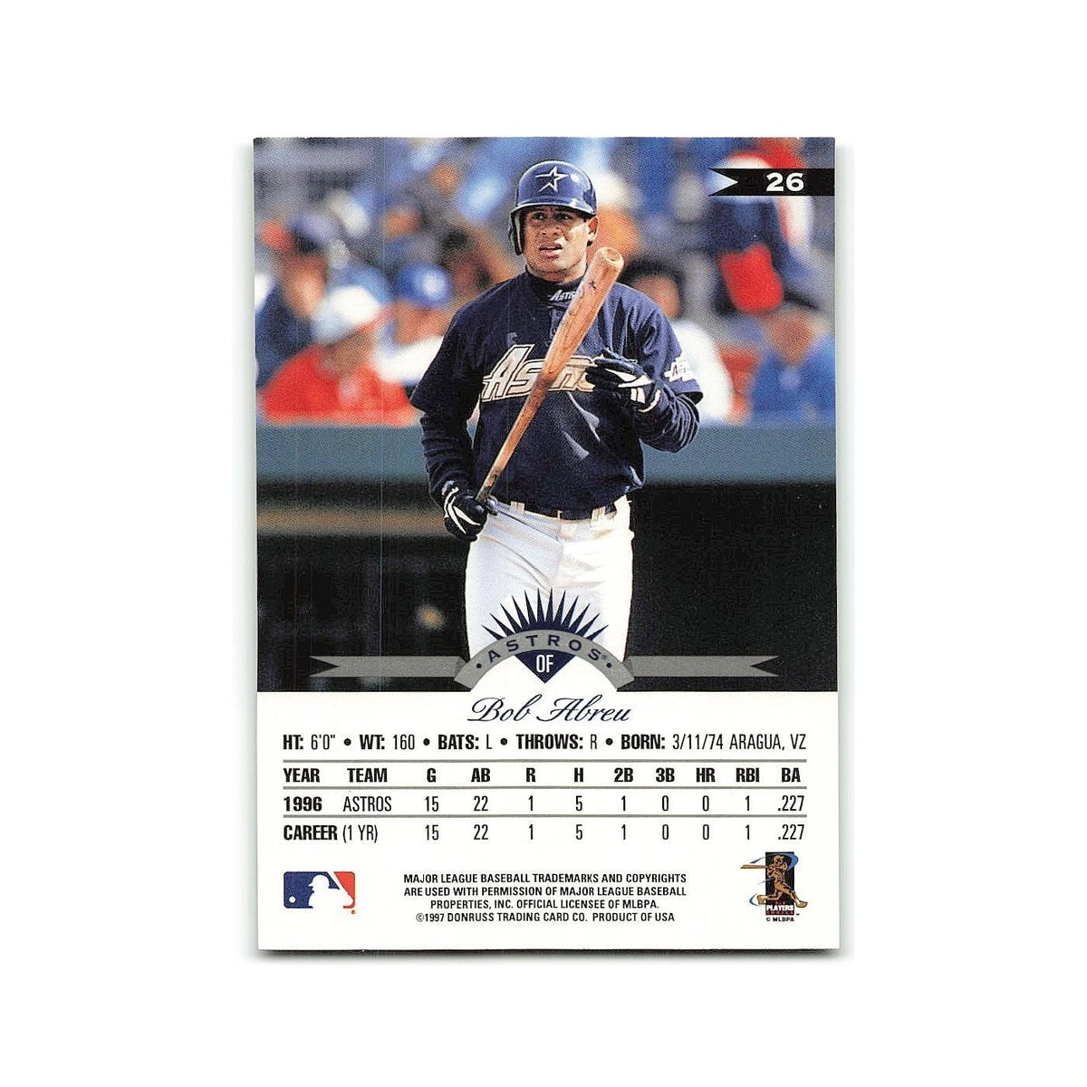 Bobby Abreu 1997 Leaf #26 Houston Astros Baseball Card NM