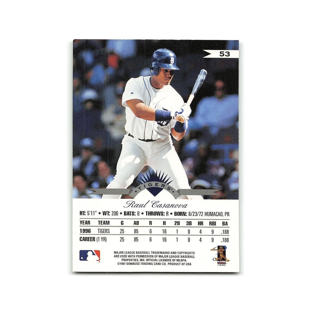 Raul Casanova 1997 Leaf #53 Detroit Tigers Baseball Card NM