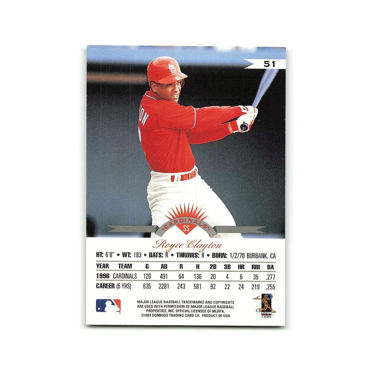 Royce Clayton 1997 Leaf #51 St. Louis Cardinals Baseball Card NM