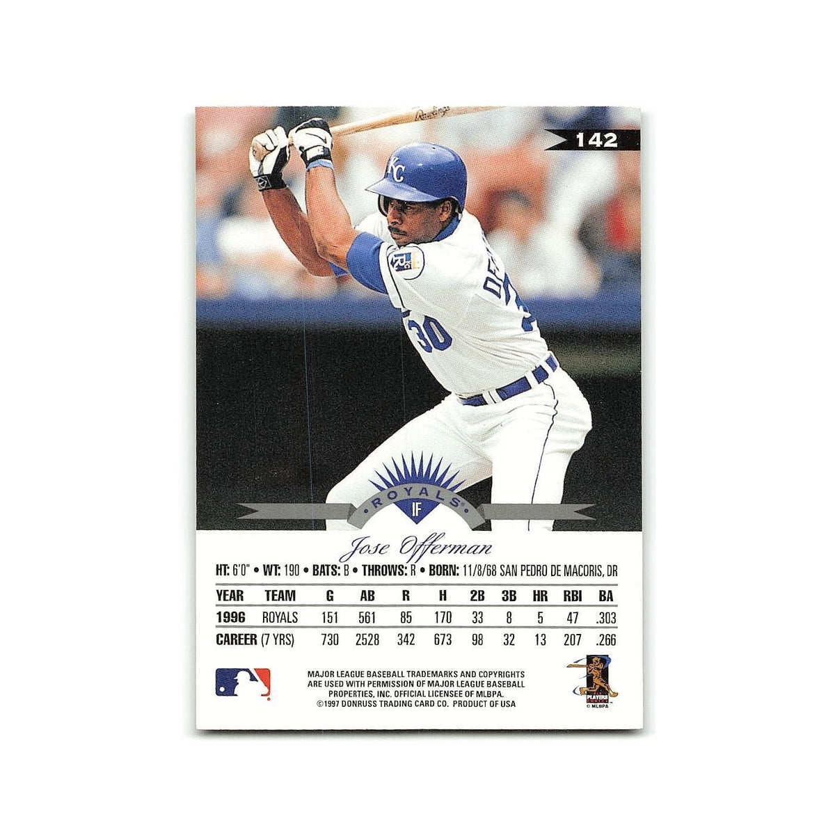 Jose Offerman 1997 Leaf #142 Kansas City Royals Baseball Card NM