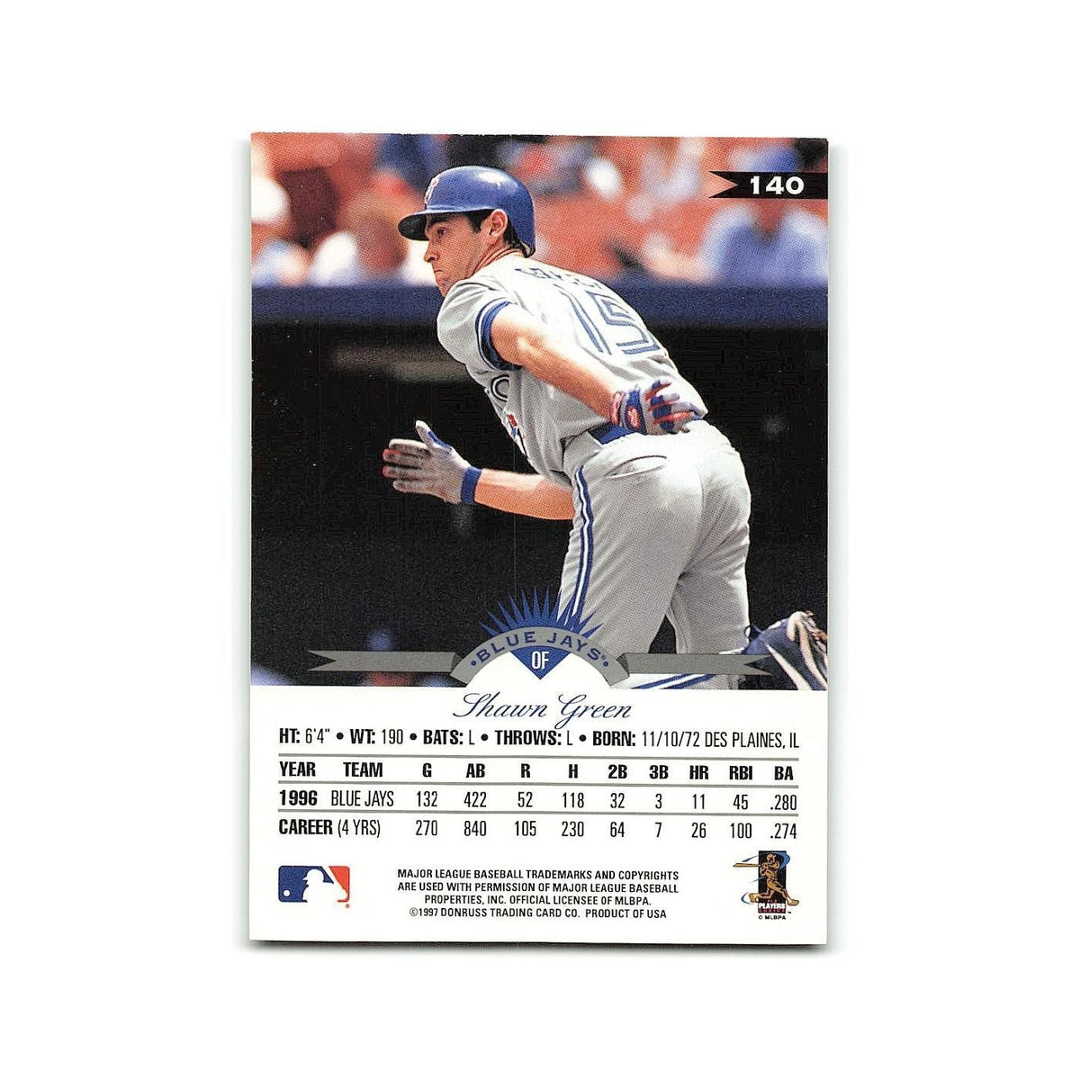 Shawn Green 1997 Leaf #140 Toronto Blue Jays Baseball Card NM