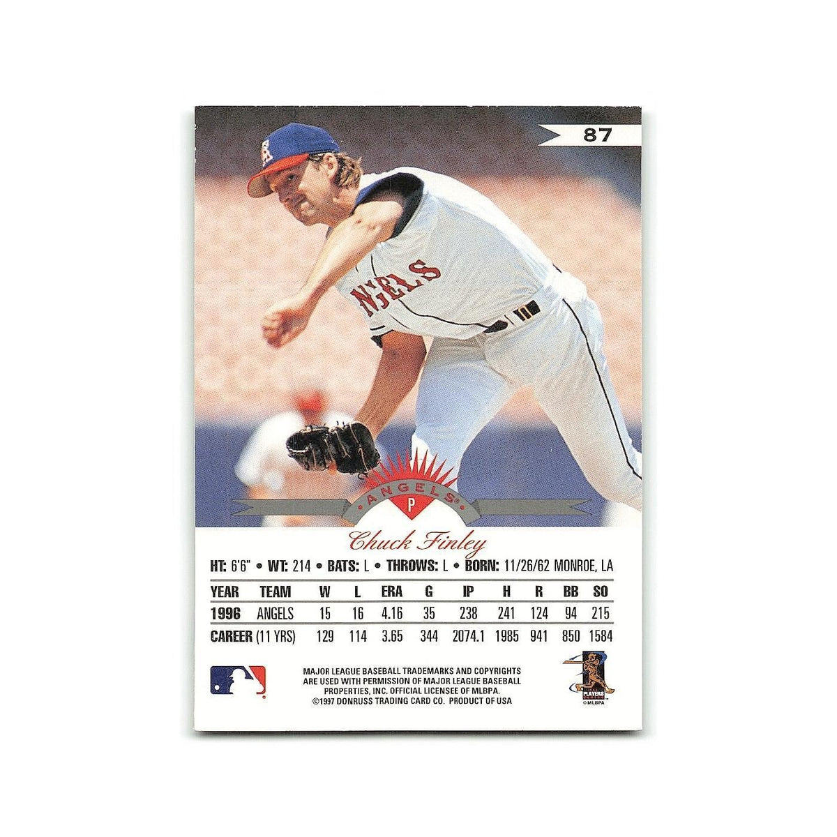 Chuck Finley 1997 Leaf #87 Anaheim Angels Baseball Card NM