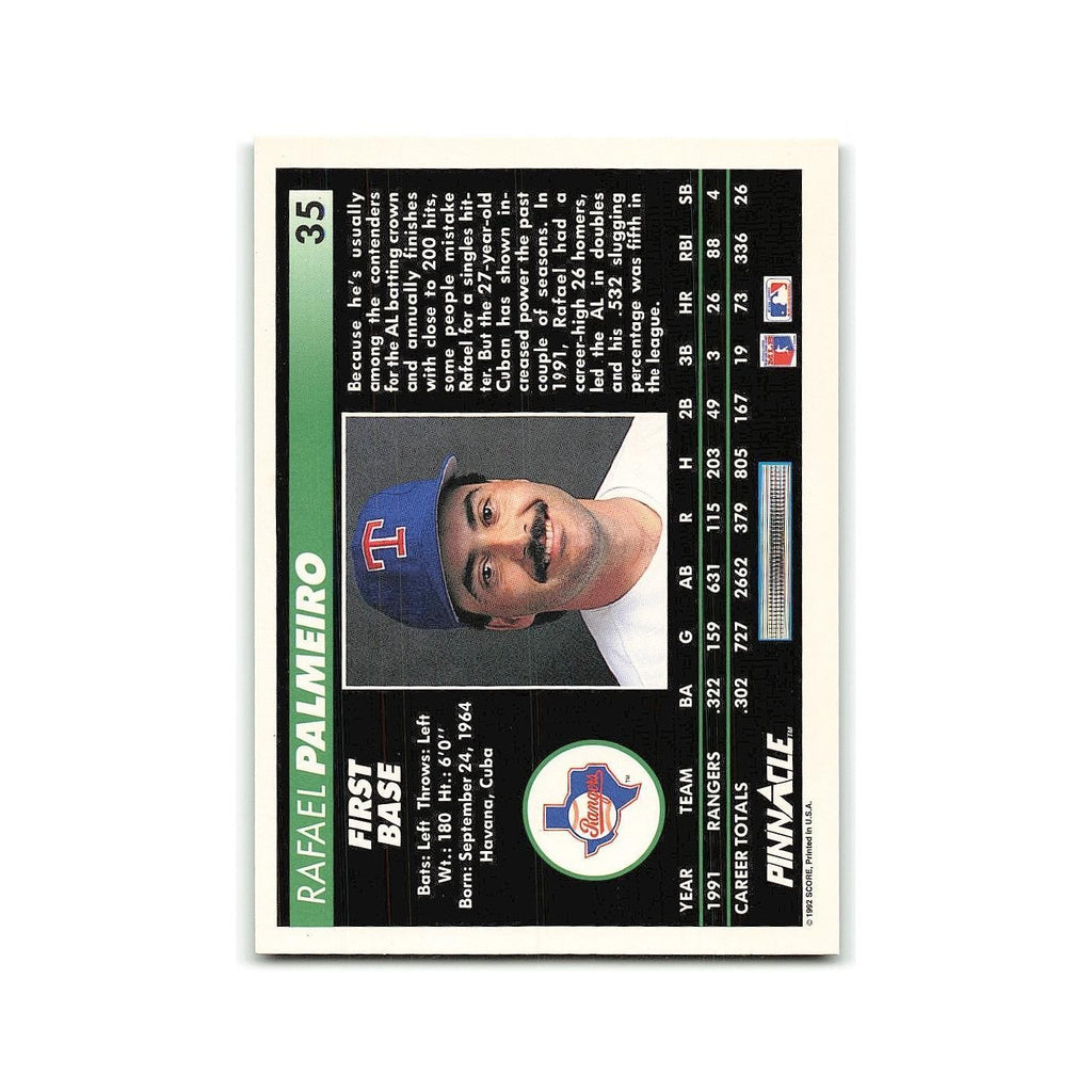 Rafael Palmeiro 1992 Pinnacle #35 Texas Rangers Baseball Card NM