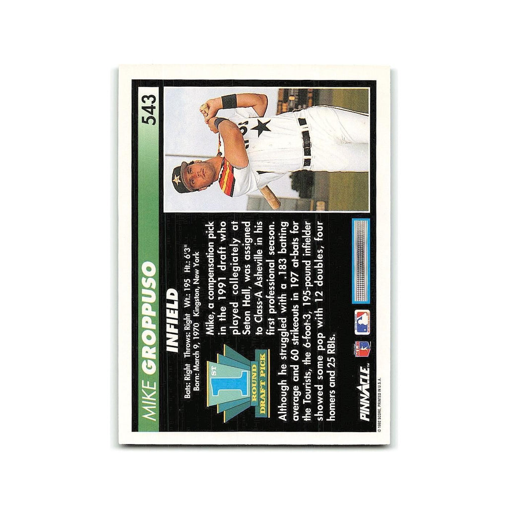 Mike Groppuso Rookie 1992 Pinnacle #543 Houston Astros Baseball Card NM