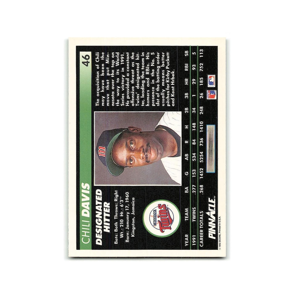 Chili Davis 1992 Pinnacle #46 Minnesota Twins Baseball Card NM