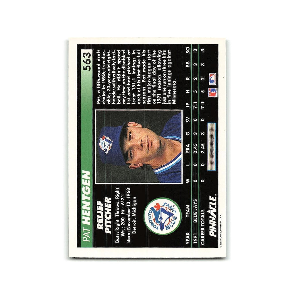 Pat Hentgen Rookie 1992 Pinnacle #563 Toronto Blue Jays Baseball Card NM