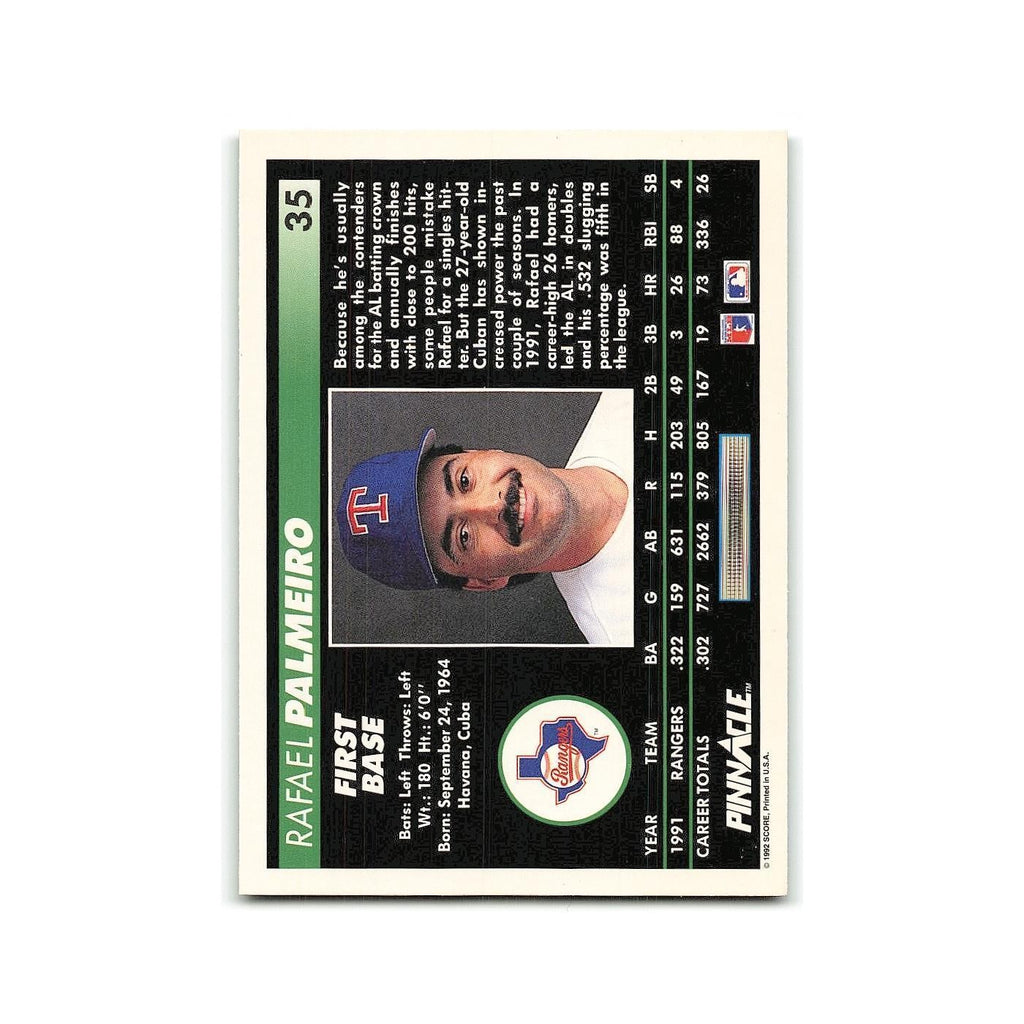 Rafael Palmeiro 1992 Pinnacle #35 Texas Rangers Baseball Card NM
