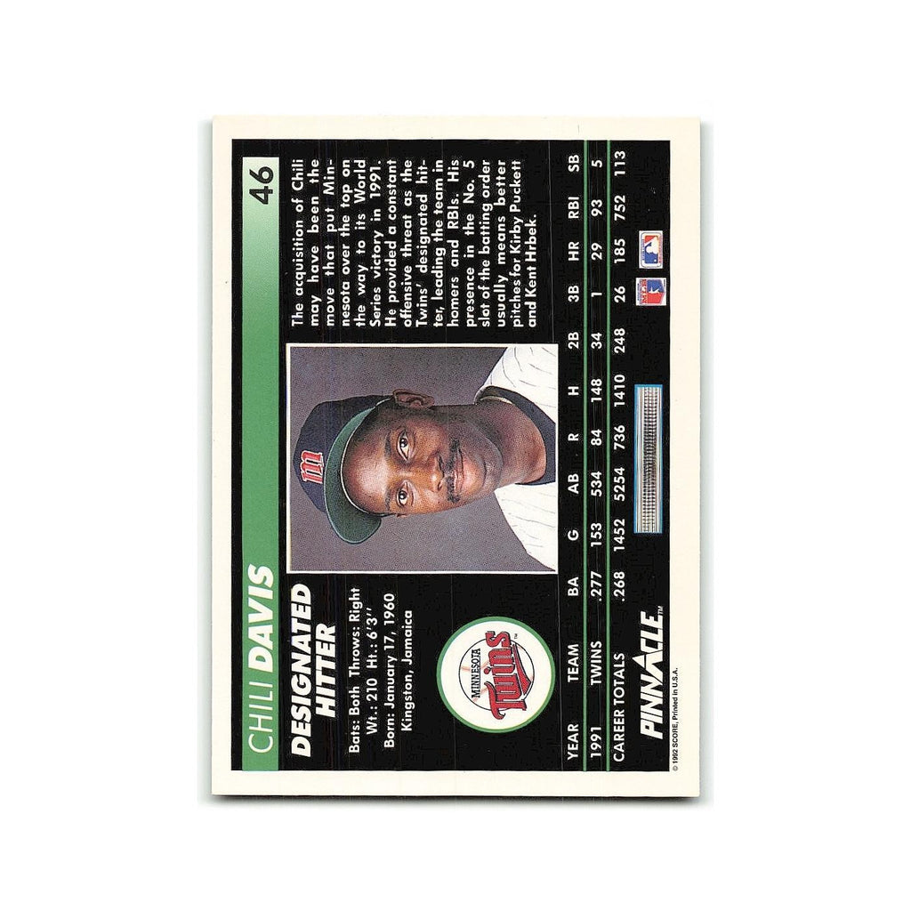 Chili Davis 1992 Pinnacle #46 Minnesota Twins Baseball Card NM