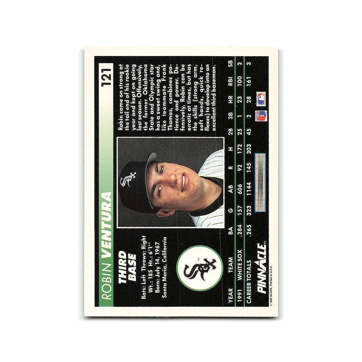 Robin Ventura 1992 Pinnacle #121 Chicago White Sox Baseball Card NM