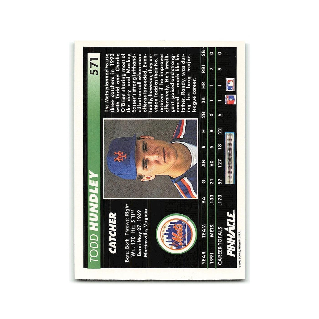 Todd Hundley Rookie 1992 Pinnacle #571 New York Mets Baseball Card NM