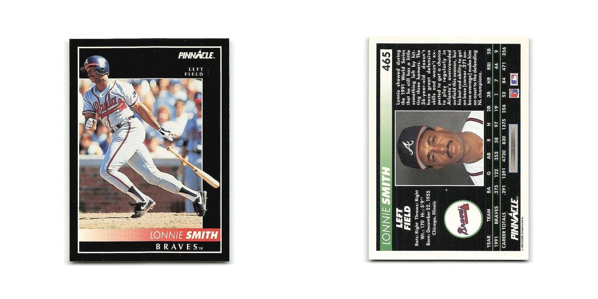 Lonnie Smith 1992 Pinnacle #465 Atlanta Braves Baseball Card NM