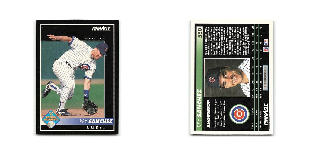 Rey Sanchez Rookie 1992 Pinnacle #550 Chicago Cubs Baseball Card NM